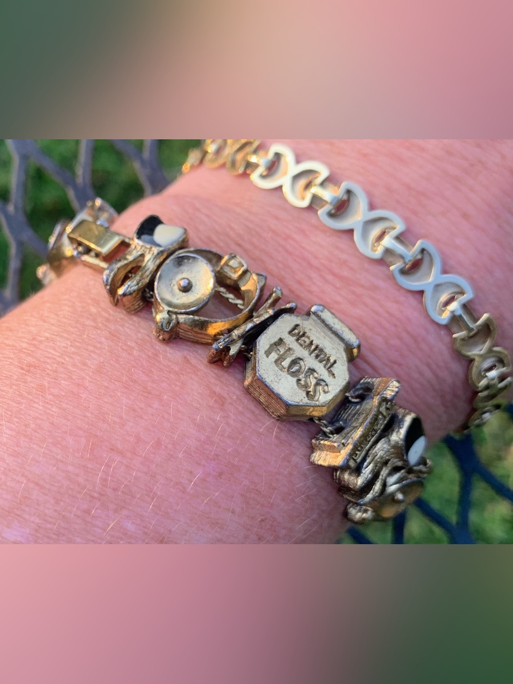 Vintage Fabulous Dental Hygienist Charm Bracelet - Gold Tone